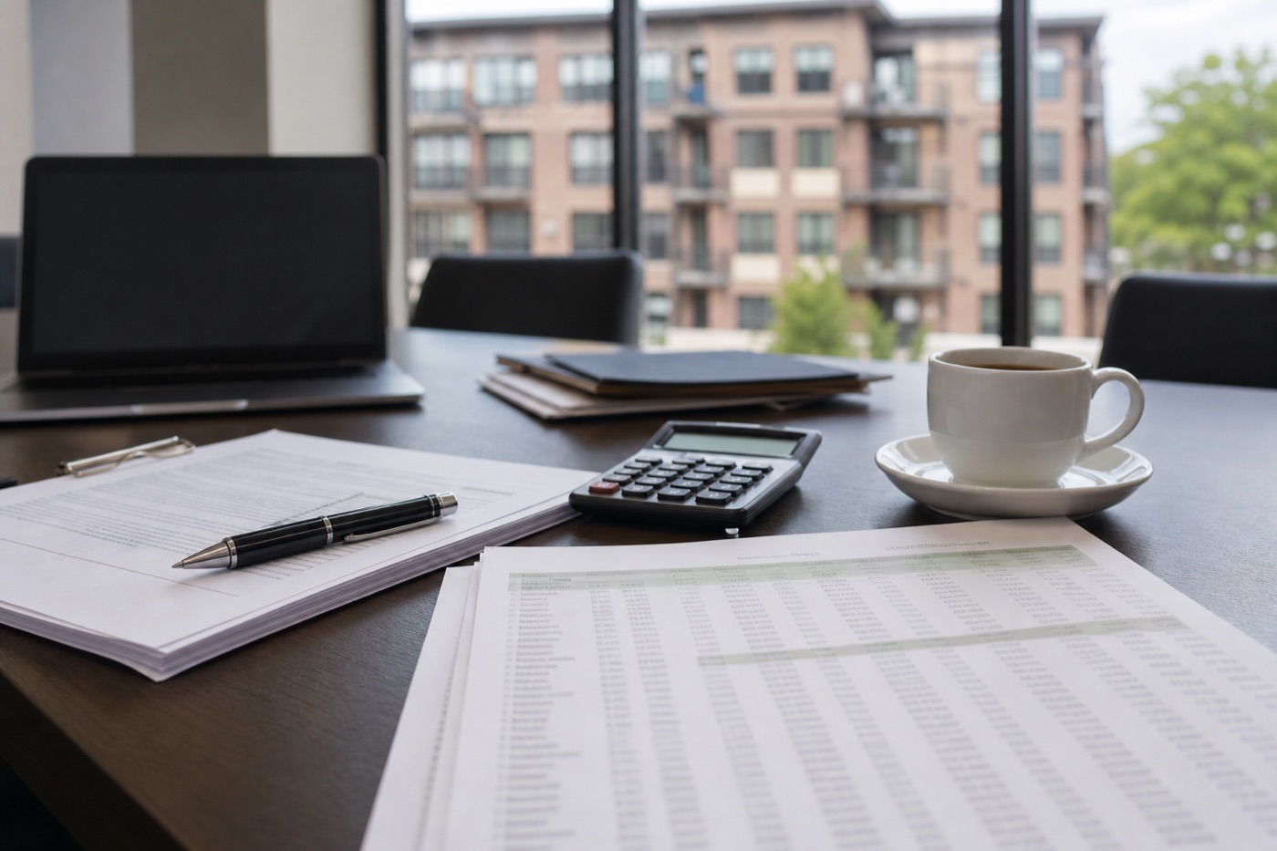 Loan documents, calculator, and rent roll for a multifamily financing review