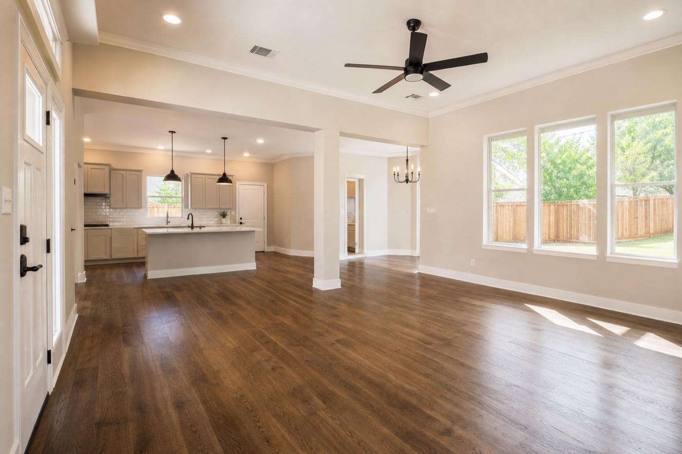 Recently renovated open-concept living room in a Texas investment property