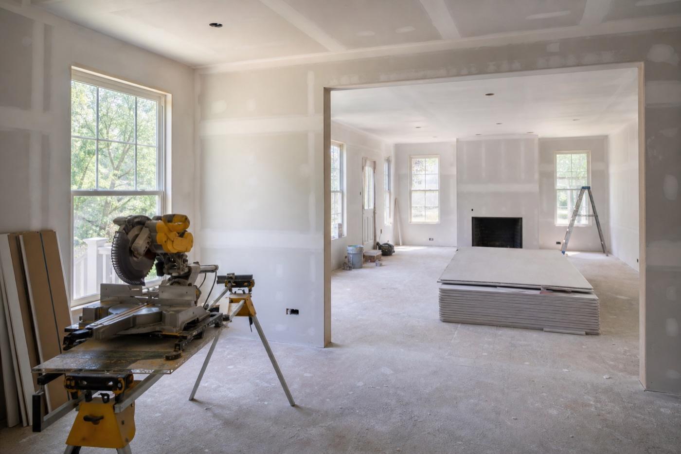 Partially renovated residential interior during a fix and flip project